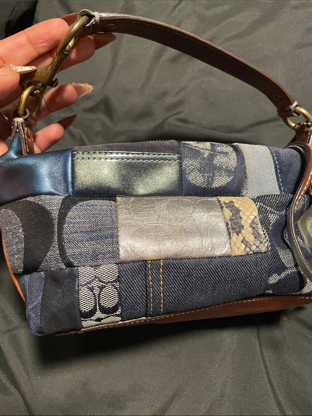 Rare Coach Patchwork Mini Denim Shoulder Bag in Blue and Brown from 2006